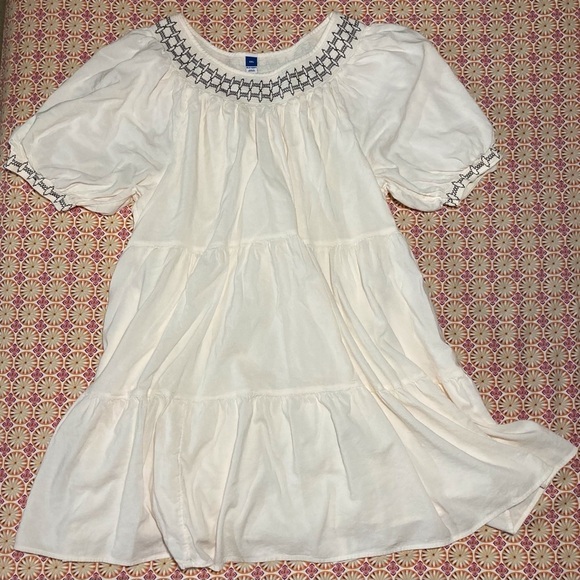 Old Navy Cream Puff-Sleeve Embroidered Tiered Mini Swing Dress w/Smocking - Picture 2 of 10